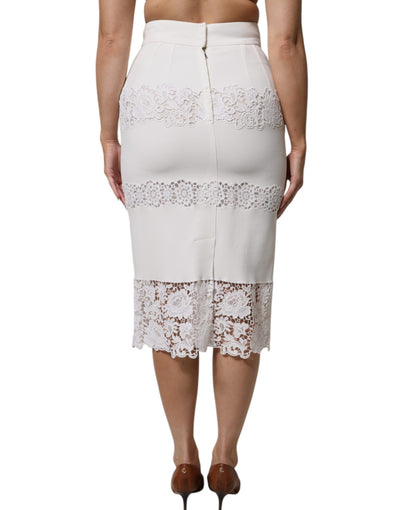 Dolce & Gabbana Weißer Bleistiftrock mit floraler Spitze und hoher Taille