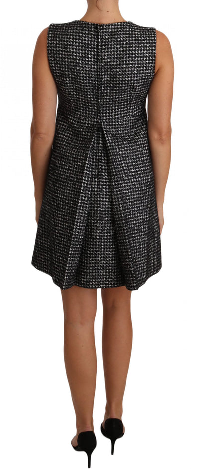 Dolce & Gabbana Graues Hahnentritt-Mini-Kleid mit Blumenapplikationen