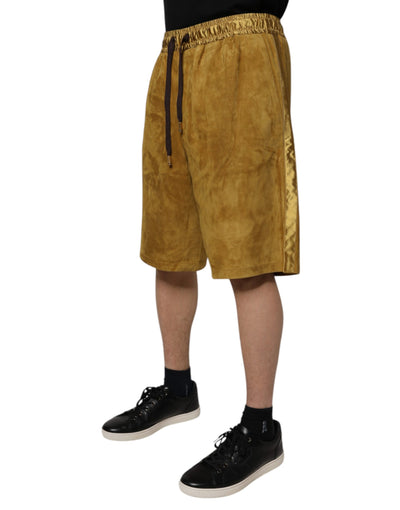 Dolce & Gabbana Braunes Lammfell Wildleder Herren Bermudashorts