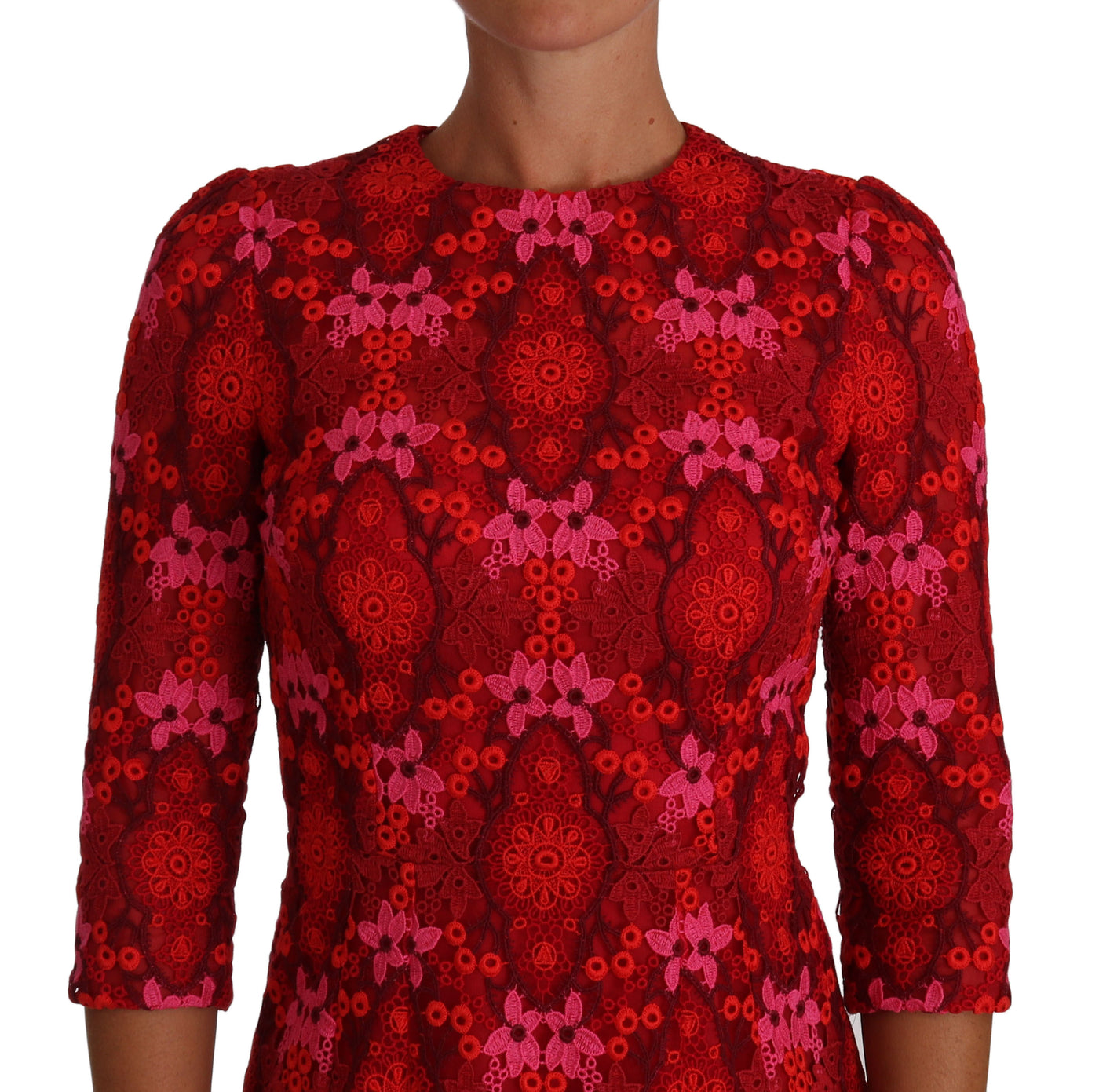 Dolce & Gabbana Floral gehäkeltes Spitzenkleid in Rot-Rosa