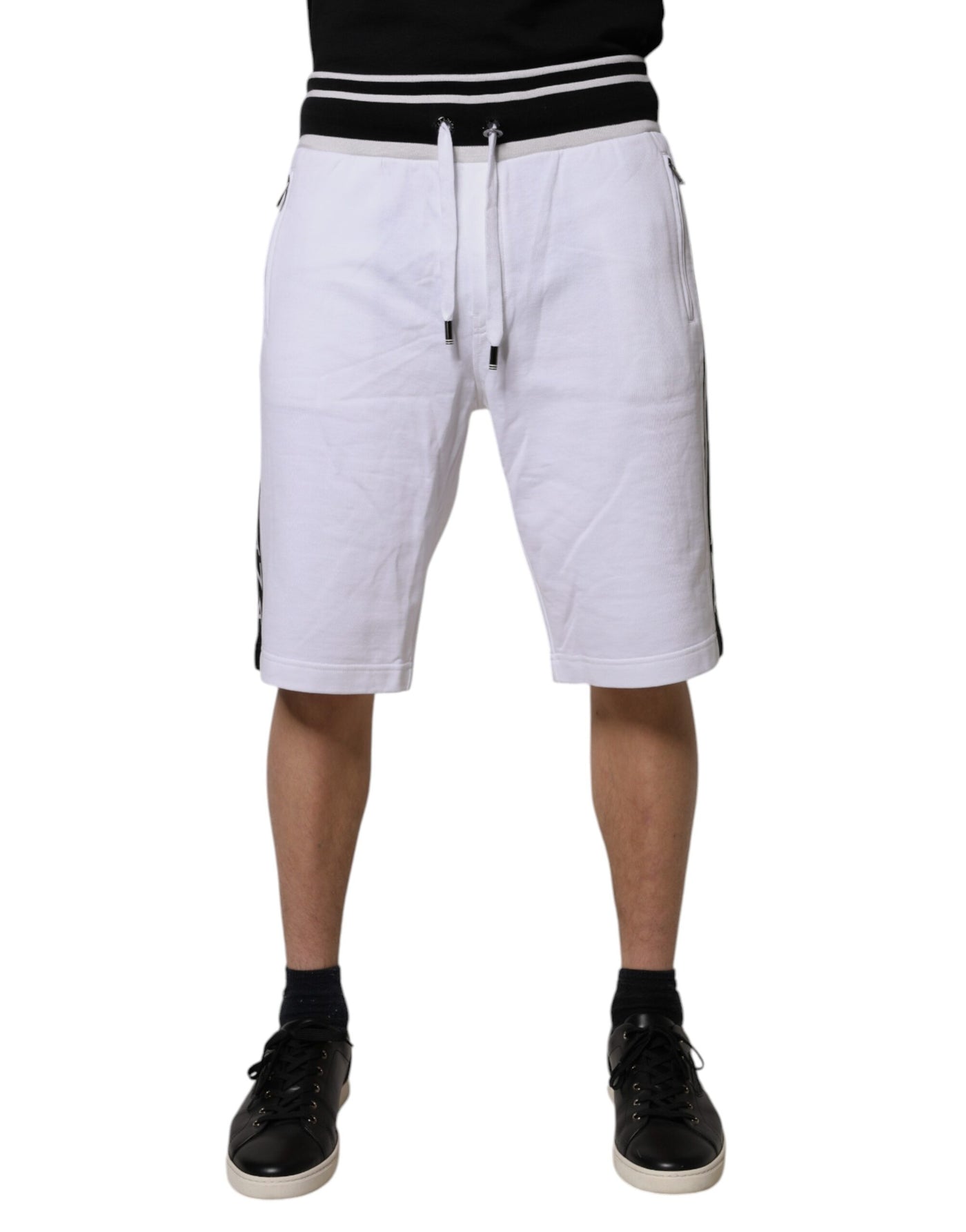 Dolce & Gabbana Weiß gestreifte DG King Bermudashorts aus Baumwolle
