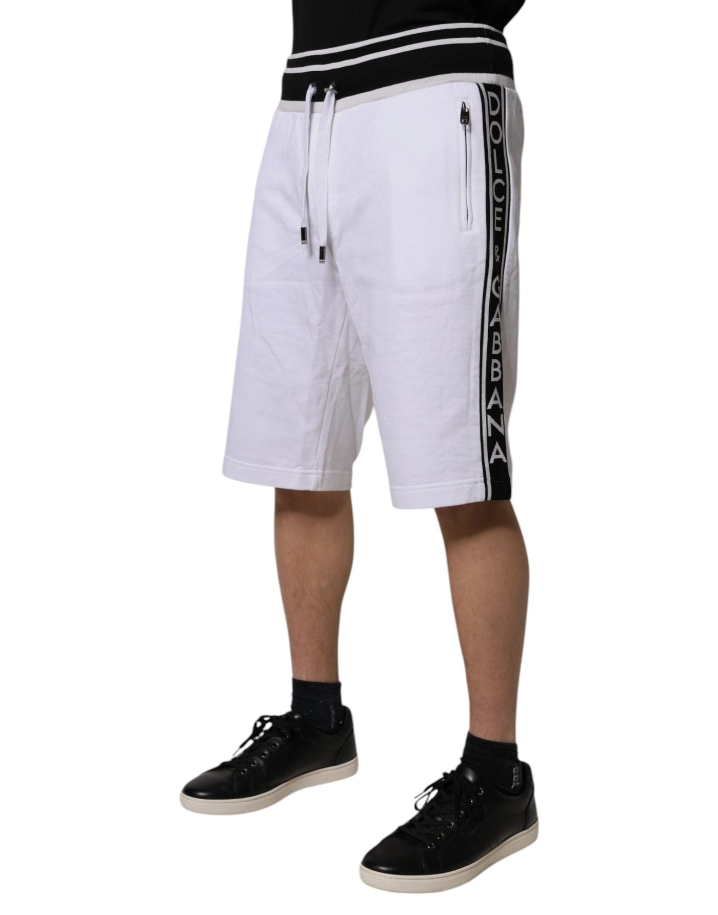 Dolce & Gabbana Weiß gestreifte DG King Bermudashorts aus Baumwolle