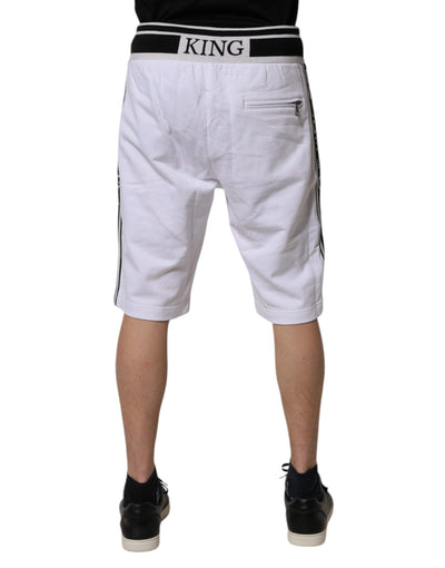 Dolce & Gabbana Weiß gestreifte DG King Bermudashorts aus Baumwolle