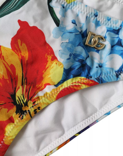 Dolce & Gabbana Weißer Floral Print Badeanzug Bikini Bottom Bademode