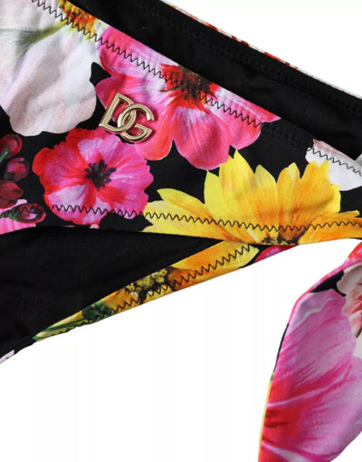 Dolce & Gabbana Schwarzer Floral Print Badeanzug Bikini Bottom Bademode