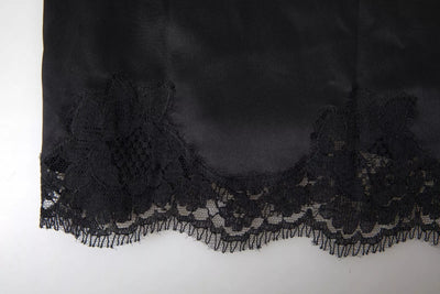 Dolce & Gabbana Schwarze Spitze Seide Nachtwäsche Camisole Top Unterwäsche