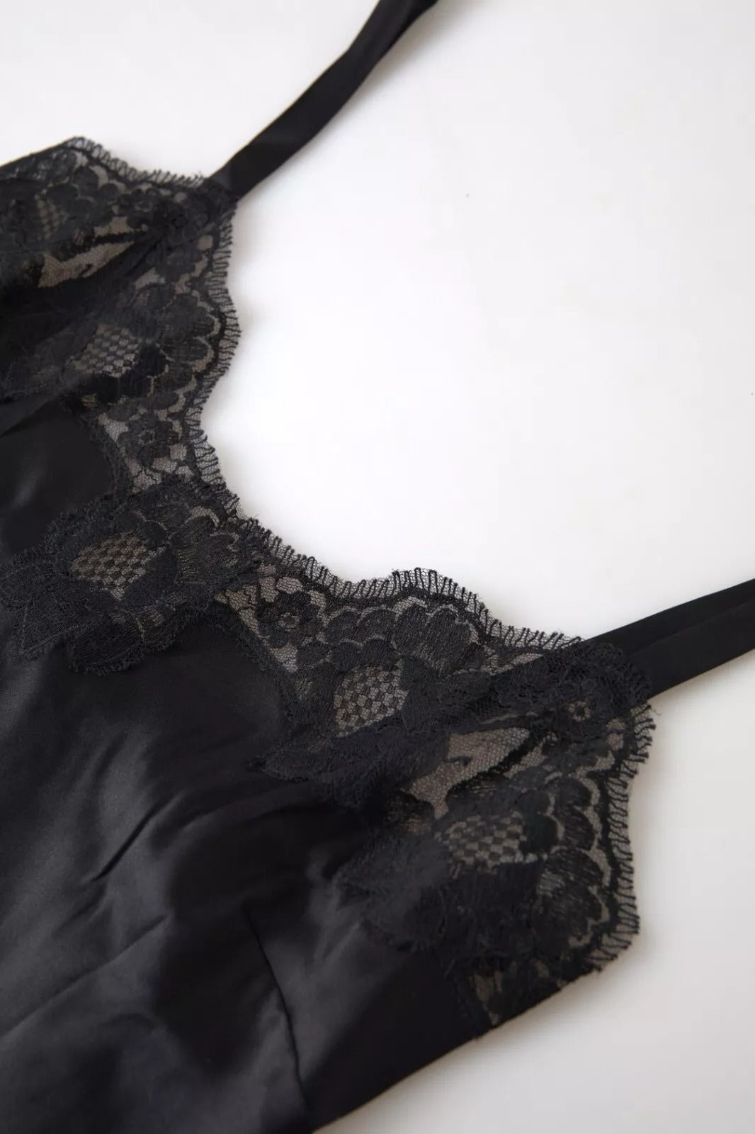 Dolce & Gabbana Schwarze Spitze Seide Nachtwäsche Camisole Top Unterwäsche