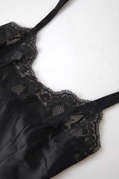 Dolce & Gabbana Schwarze Spitze Seide Nachtwäsche Camisole Top Unterwäsche