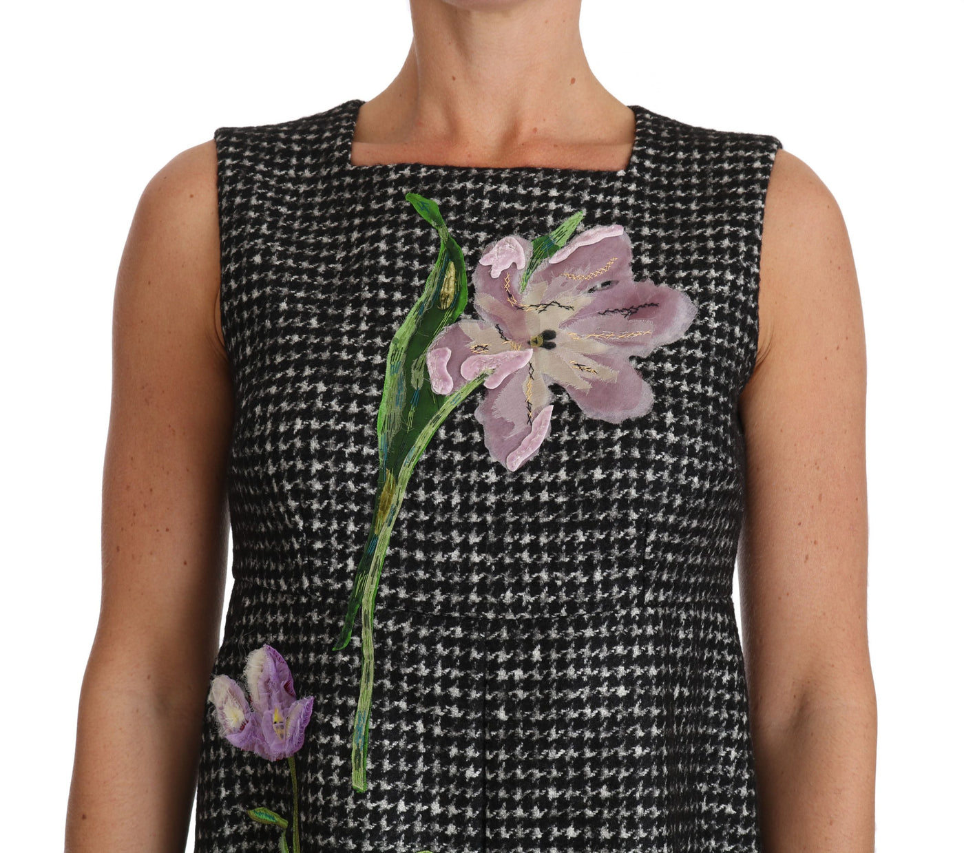 Dolce & Gabbana Graues Tulpen besticktes A-Linien-Shiftkleid