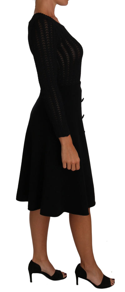 Dolce & Gabbana Schwarzes Kleid mit langen Ärmeln aus gestrickter Wolle