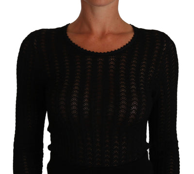 Dolce & Gabbana Schwarzes Kleid mit langen Ärmeln aus gestrickter Wolle