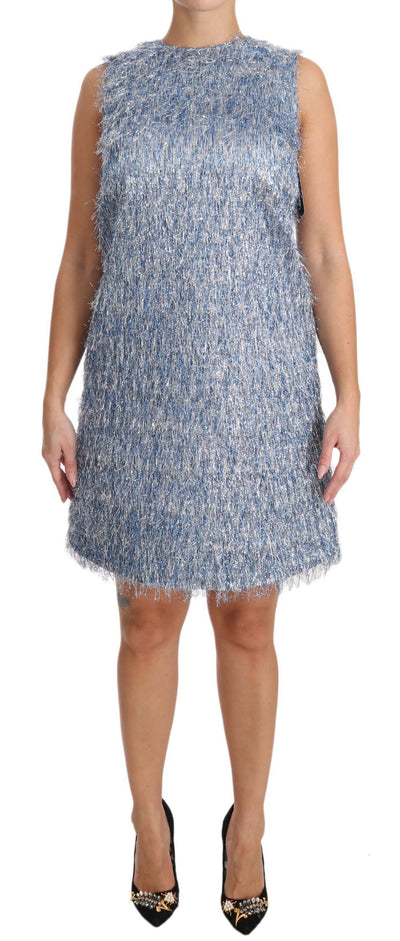 Dolce & Gabbana Hellblaues Fransen-Shift-Kleid
