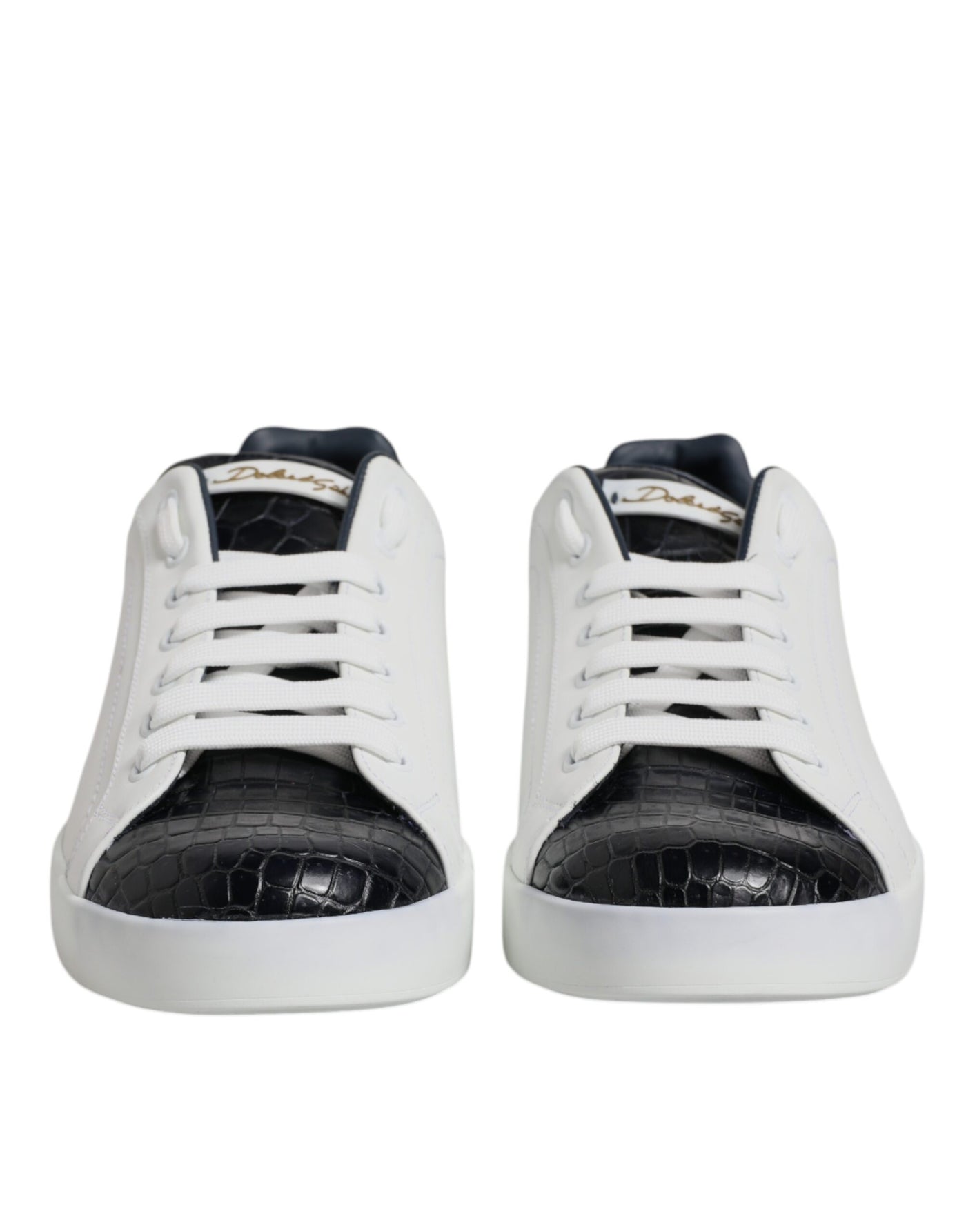 Dolce & Gabbana Weiß Schwarz Leder Portofino Sneaker Schuhe