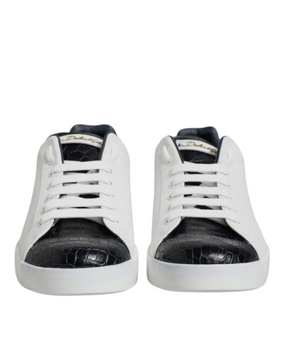Dolce & Gabbana Weiß Schwarz Leder Portofino Sneaker Schuhe