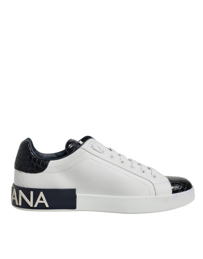 Dolce & Gabbana Weiß Schwarz Leder Portofino Sneaker Schuhe