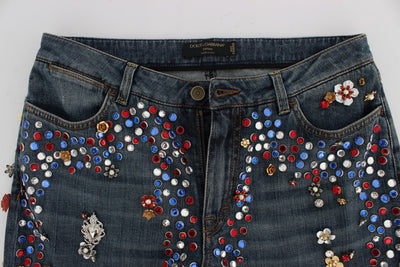 Dolce & Gabbana Crystal Roses Herz verschönert Jeans