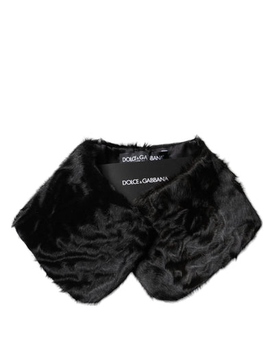 Dolce & Gabbana Schwarzer Lammfellkragen Frauen Hals Wrap Schal