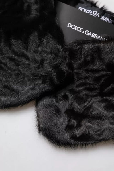 Dolce & Gabbana Schwarzer Lammfellkragen Frauen Hals Wrap Schal