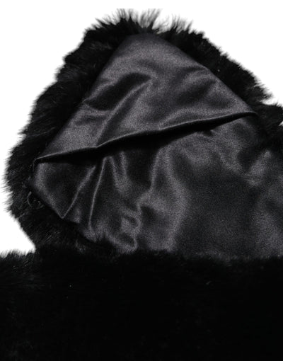 Dolce & Gabbana Schwarzer Lammfellkragen Frauen Hals Wrap Schal