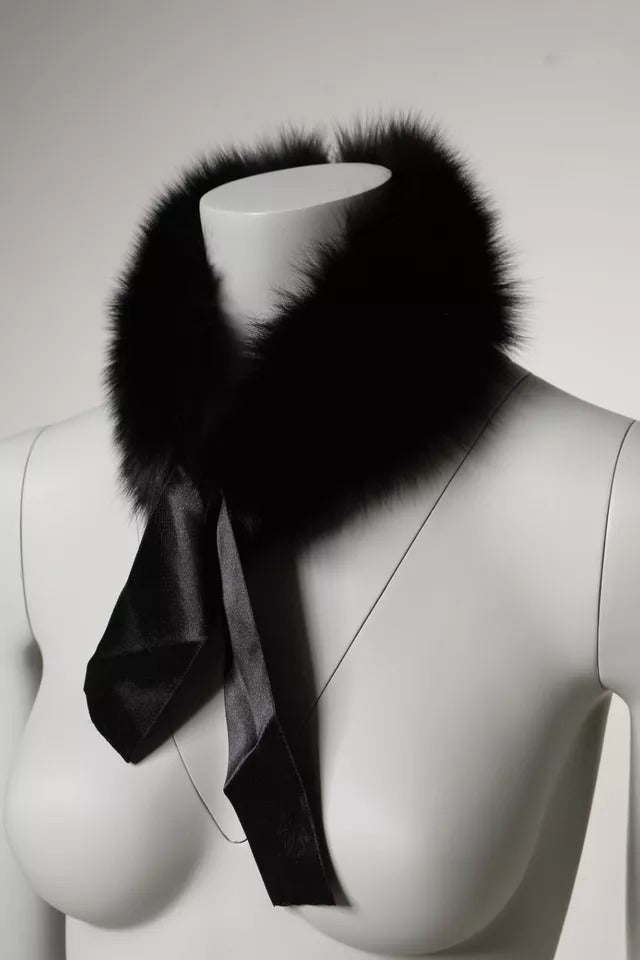 Dolce & Gabbana Schwarzer Pelz Schulterkragen Wickelschal Halstuch