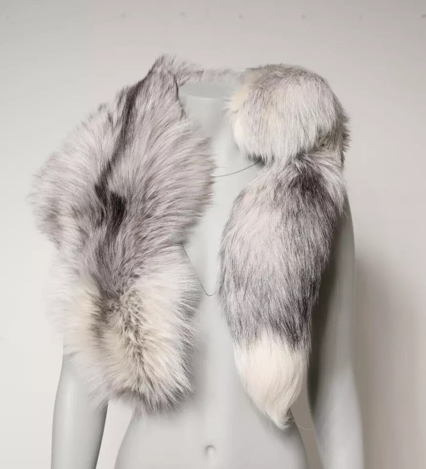 Dolce & Gabbana Weißer Fuchs Pelz Hals Wrap Warmer Winterschal