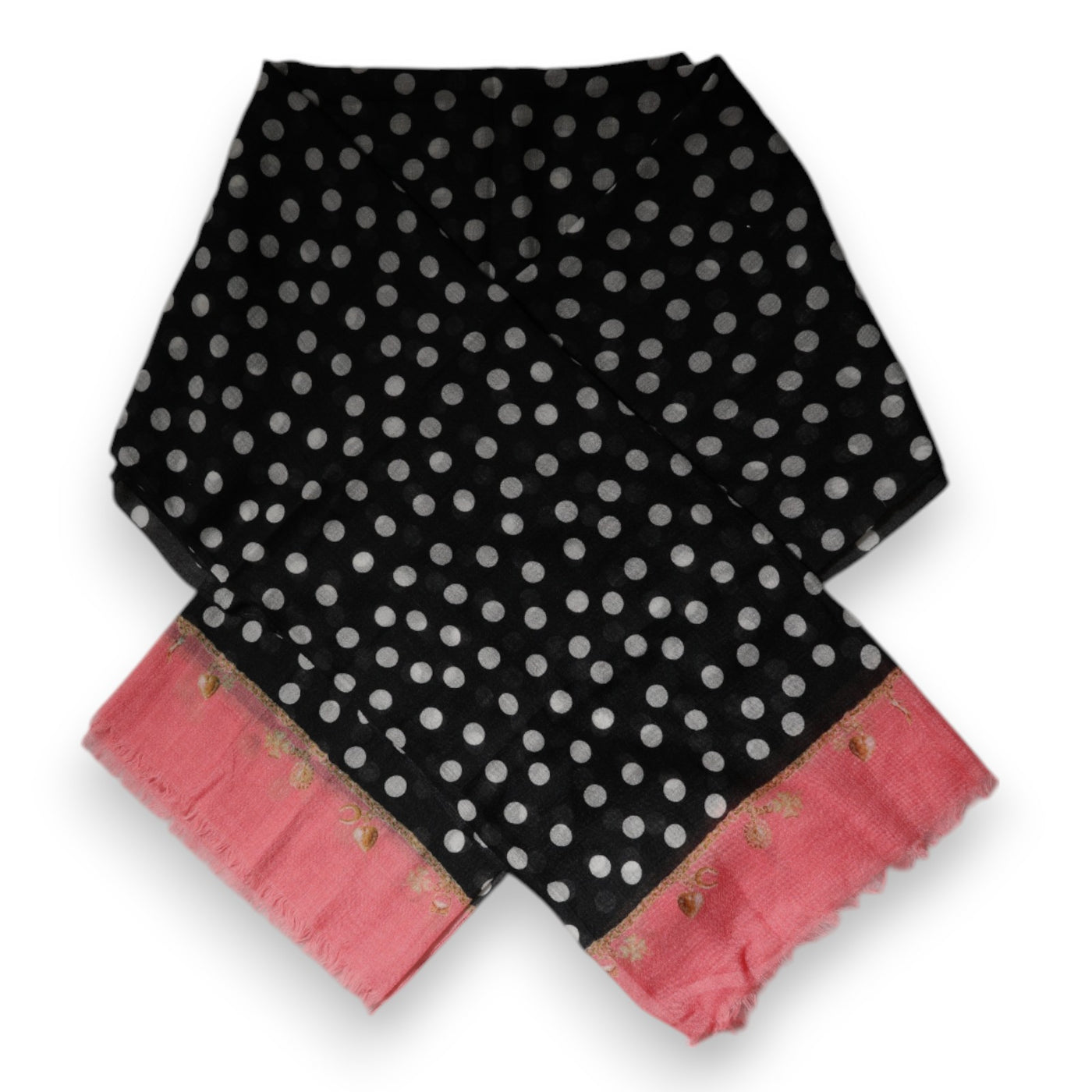 Dolce & Gabbana Schwarzer weißer Polka Dots Fransen Wickelschal