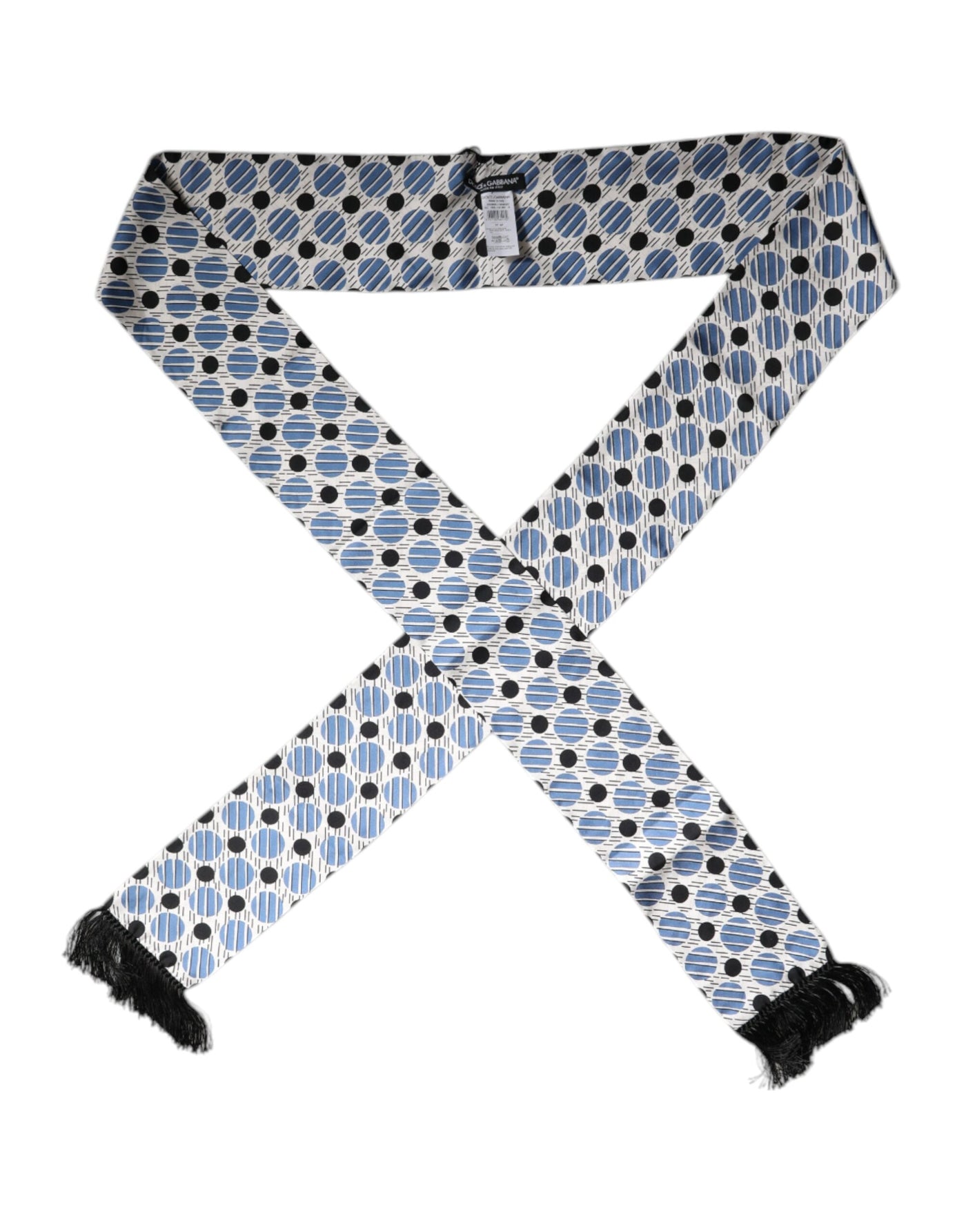 Dolce & Gabbana Weiß-blau gepunkteter Seidenschal mit Skinny