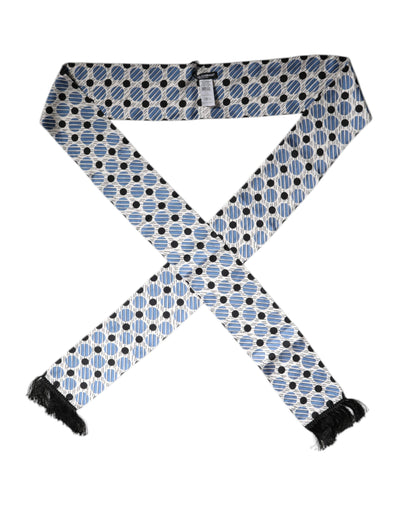 Dolce & Gabbana Weiß-blau gepunkteter Seidenschal mit Skinny