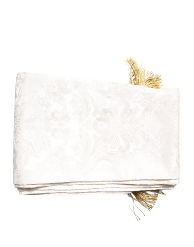 Dolce & Gabbana Weißer, geblümter Jacquard-Schal mit schmalen Fransen