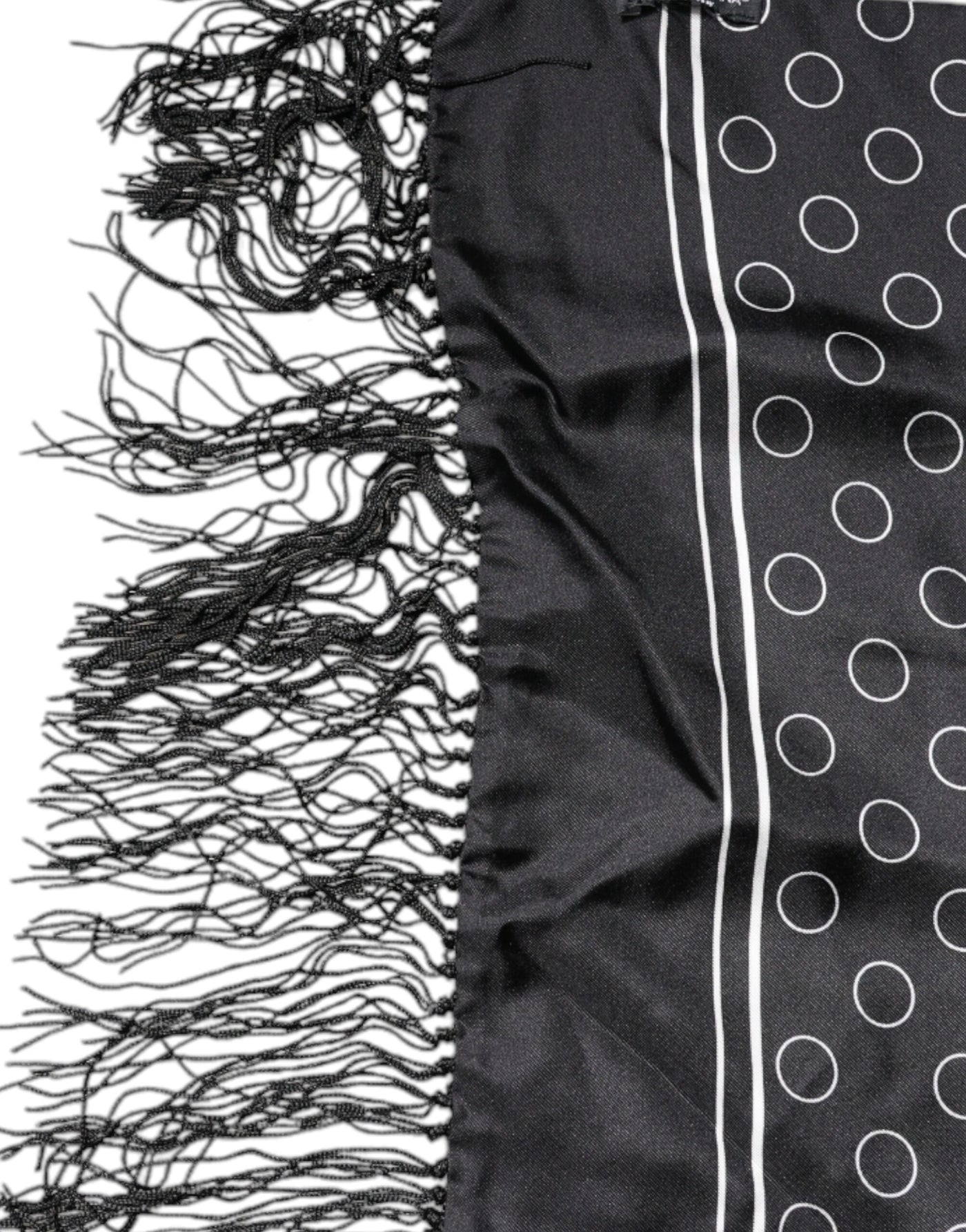 Dolce & Gabbana Schwarze Kreise Seidenfransen Schal Wickelschal
