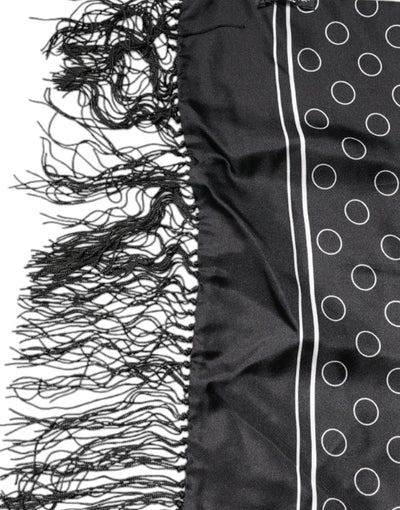 Dolce & Gabbana Schwarze Kreise Seidenfransen Schal Wickelschal