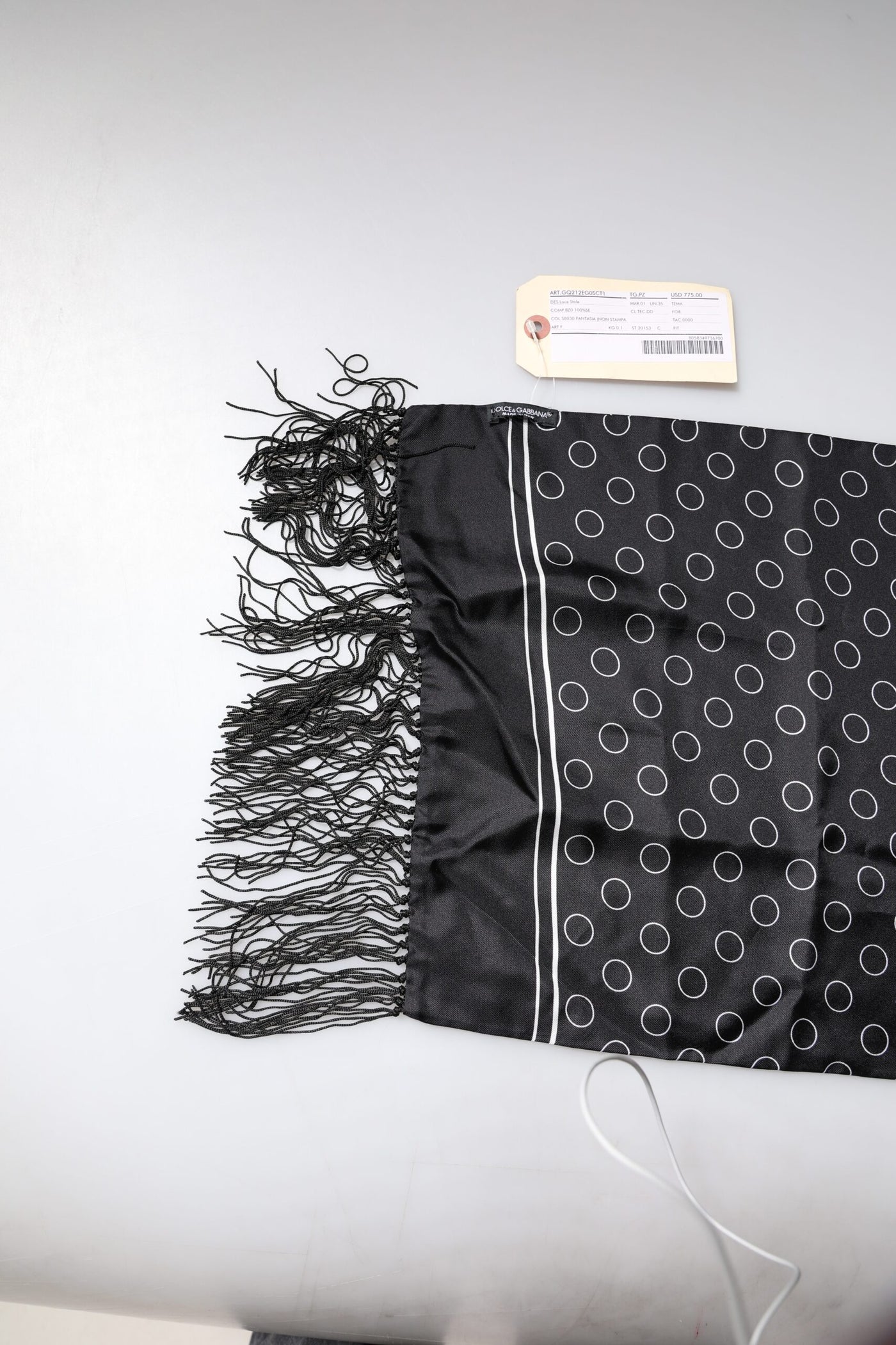 Dolce & Gabbana Schwarze Kreise Seidenfransen Schal Wickelschal