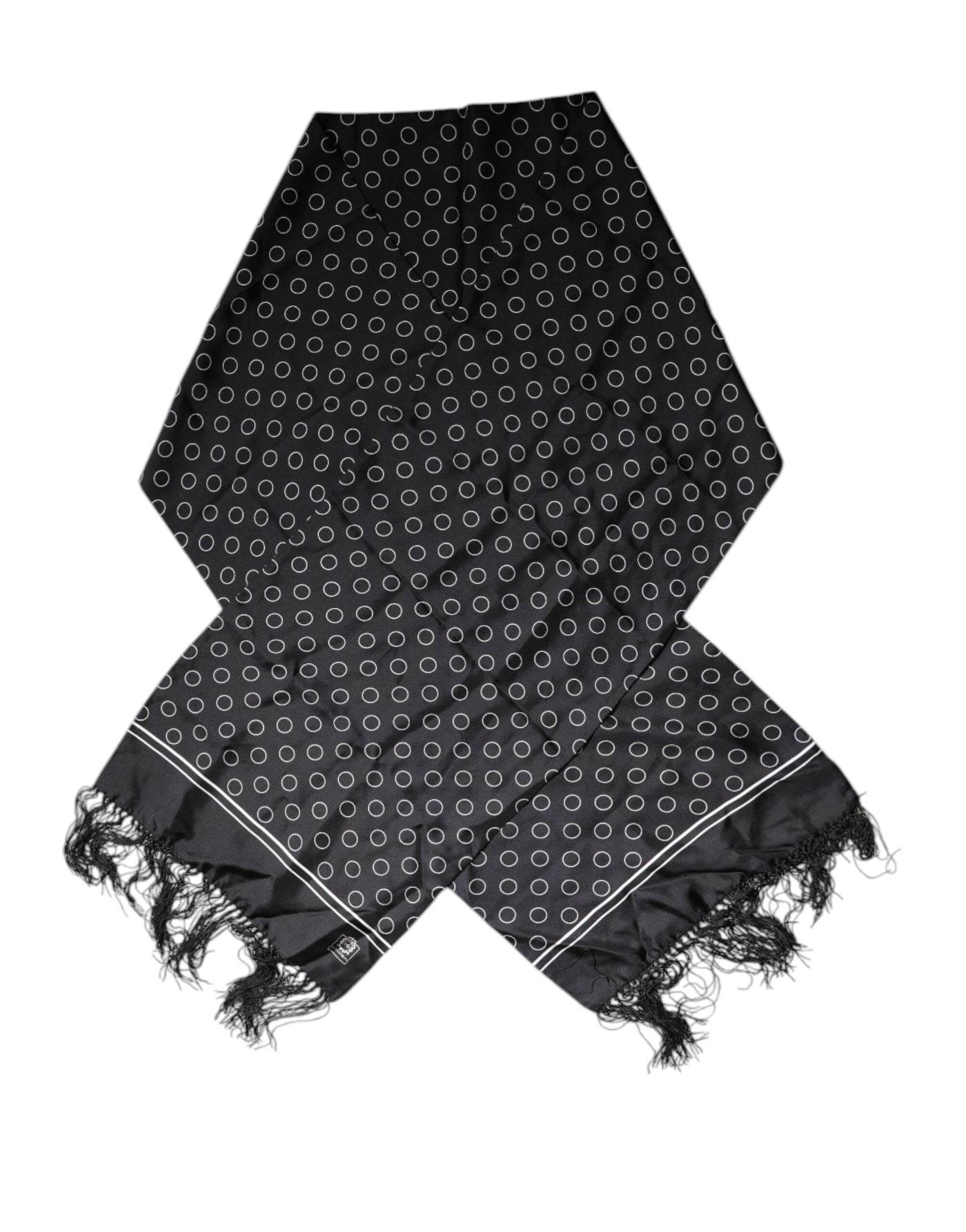 Dolce & Gabbana Schwarze Kreise Seidenfransen Schal Wickelschal