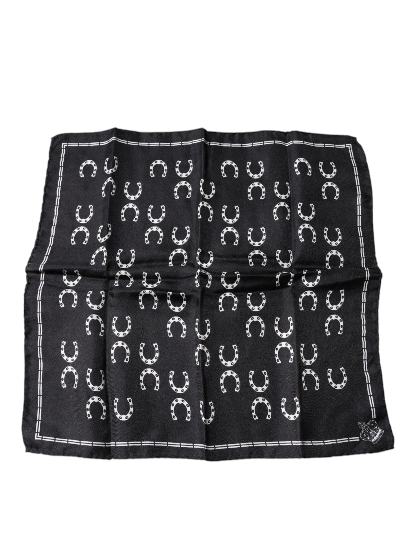 Dolce & Gabbana Schwarzes Hufeisen Seide Quadratisches Taschentuch Halstuch