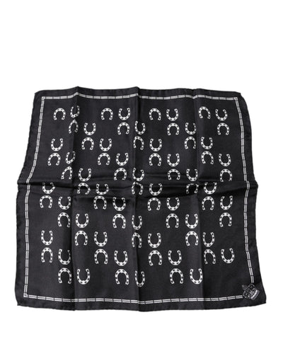 Dolce & Gabbana Schwarzes Hufeisen Seide Quadratisches Taschentuch Halstuch