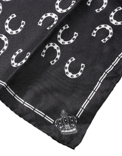 Dolce & Gabbana Schwarzes Hufeisen Seide Quadratisches Taschentuch Halstuch