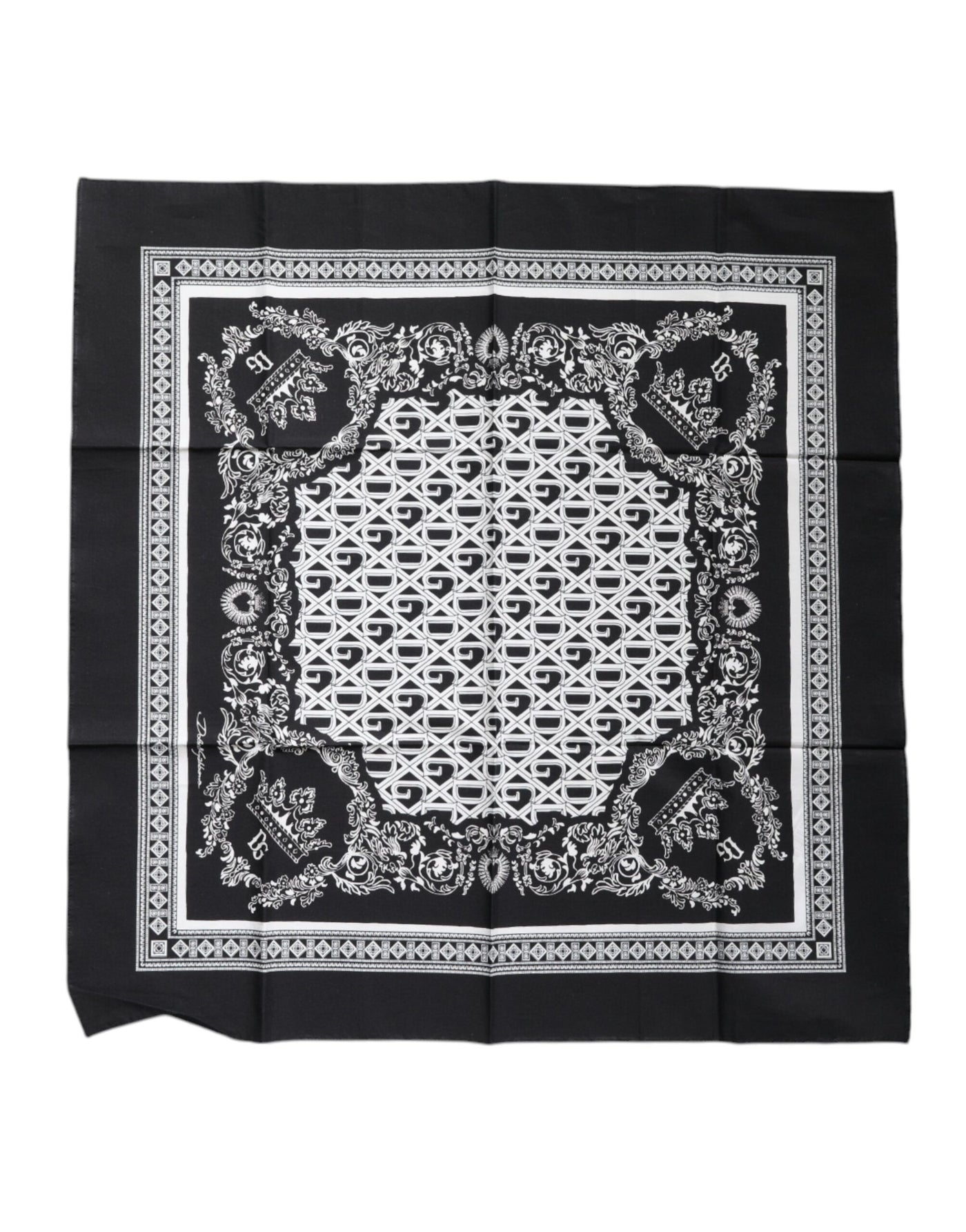 Dolce & Gabbana Schwarzes Logo Monogramm Baumwolle Taschentuchschal