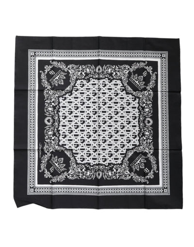 Dolce & Gabbana Schwarzes Logo Monogramm Baumwolle Taschentuchschal