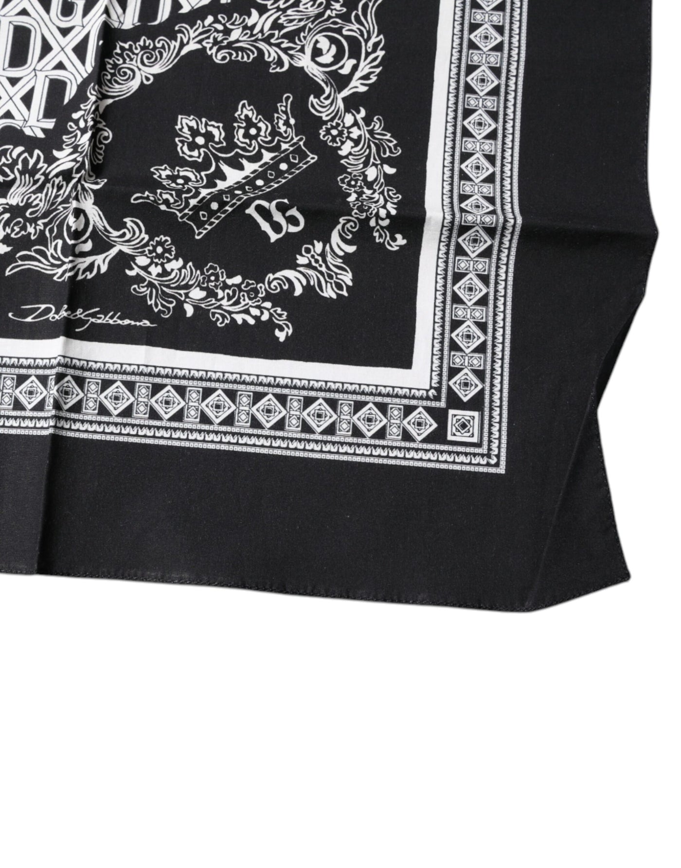 Dolce & Gabbana Schwarzes Logo Monogramm Baumwolle Taschentuchschal