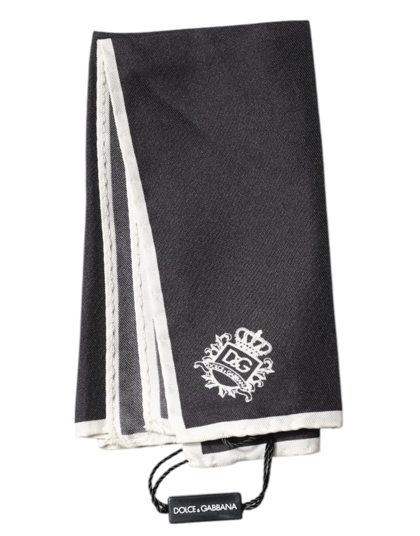 Dolce & Gabbana Schwarzer Crown Logo Quadratischer Taschentuchschal