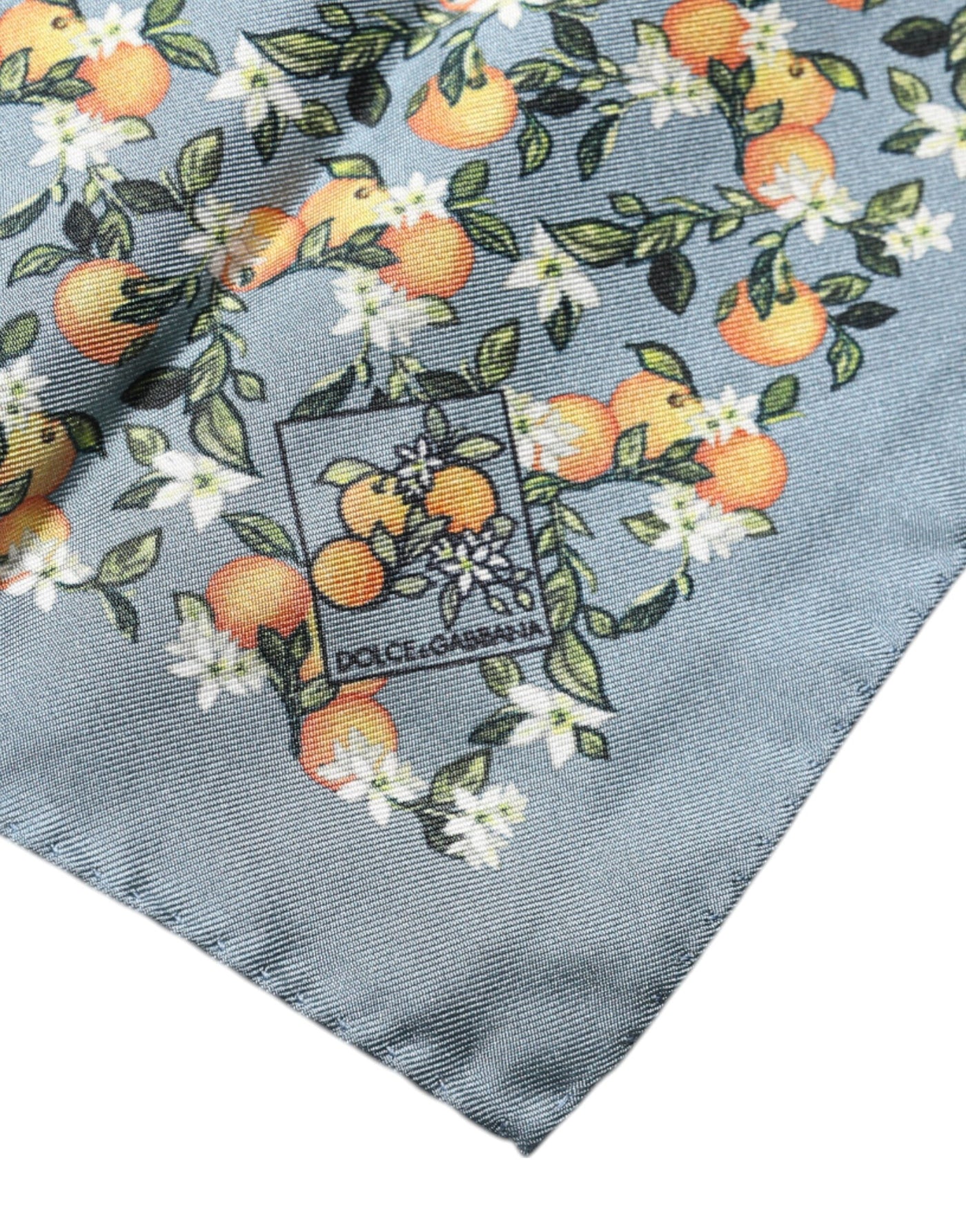 Dolce & Gabbana Graue Orangen Seide Quadratisches Taschentuch Schal