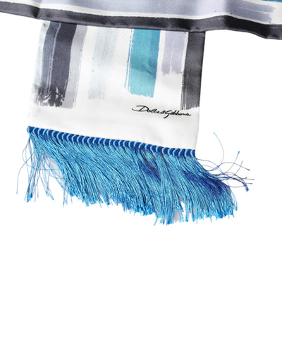 Dolce & Gabbana Weiß-Blau Gestreift Seidenfransen Wickelschal