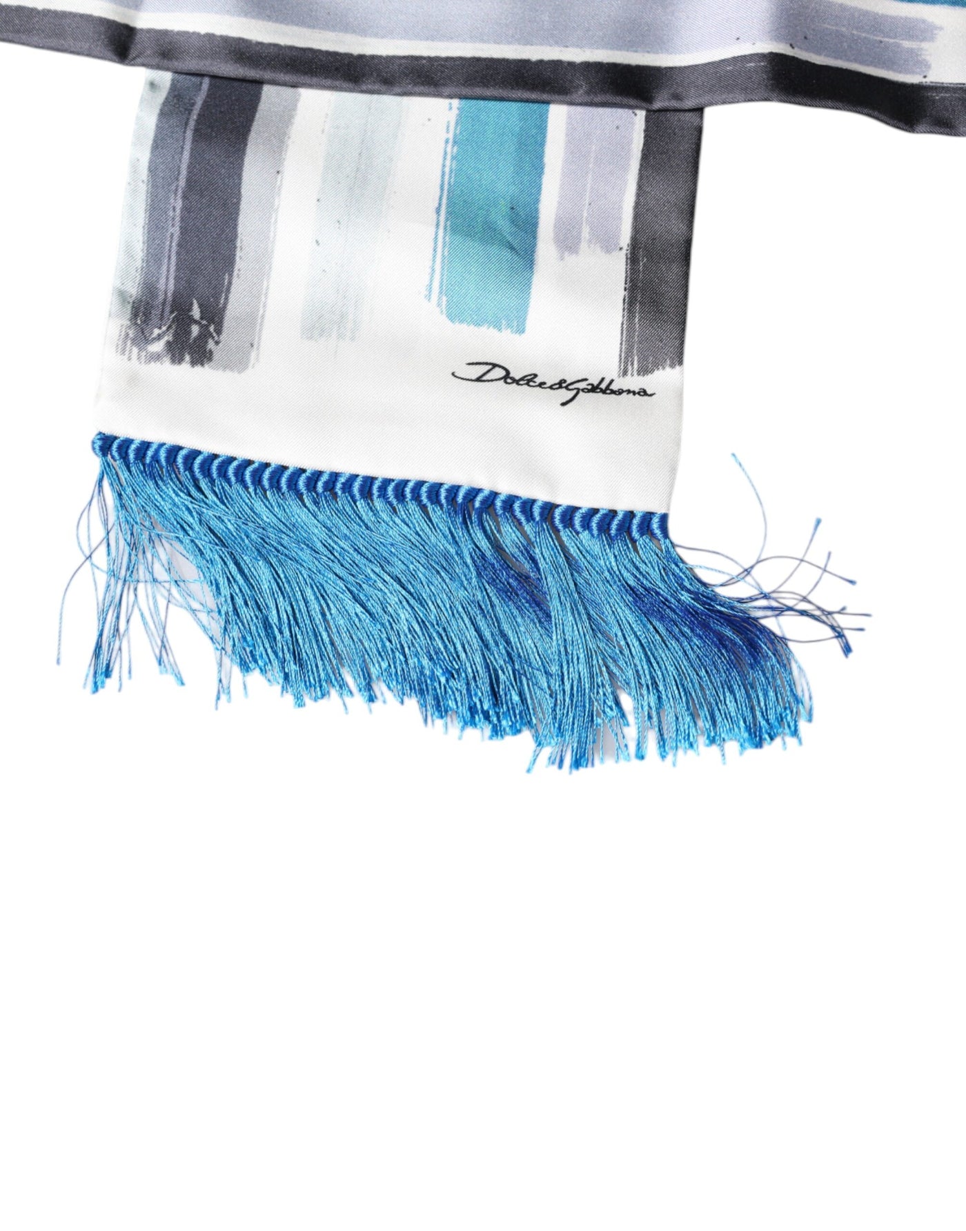 Dolce & Gabbana Weiß-Blau Gestreift Seidenfransen Wickelschal