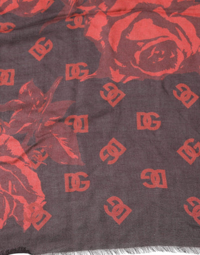 Dolce & Gabbana Schwarz Rot Floral Modal Wickelschal Schal