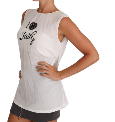 Dolce & Gabbana Weißes Seiden-T-Shirt I LOVE ITALY Cami