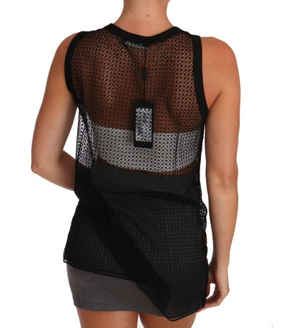 Dolce & Gabbana Schwarzes Netz-T-Shirt mit transparenter Bluse