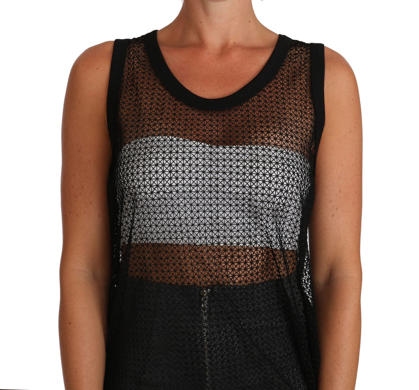 Dolce & Gabbana Schwarzes Netz-T-Shirt mit transparenter Bluse