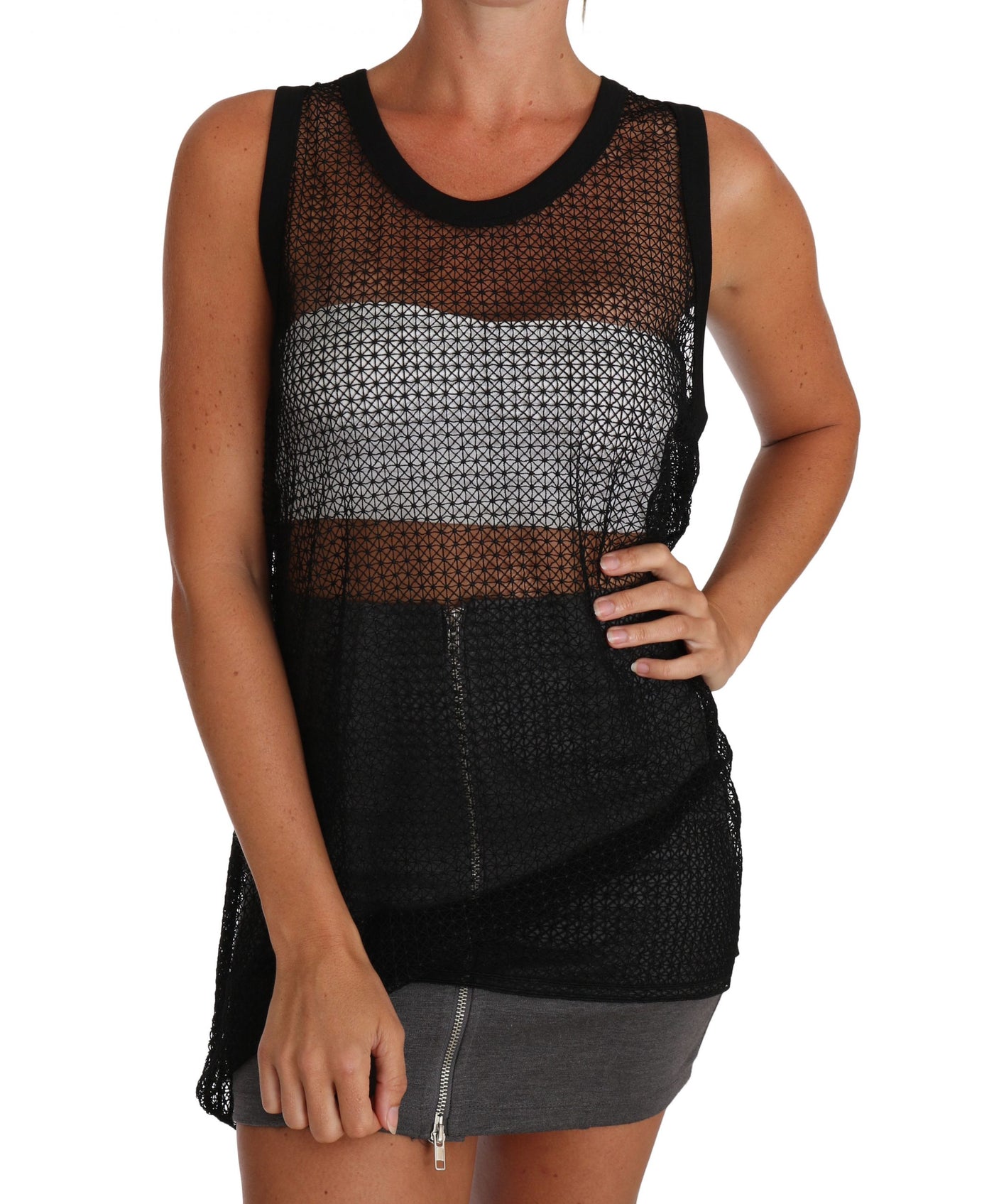 Dolce & Gabbana Schwarzes Netz-T-Shirt mit transparenter Bluse