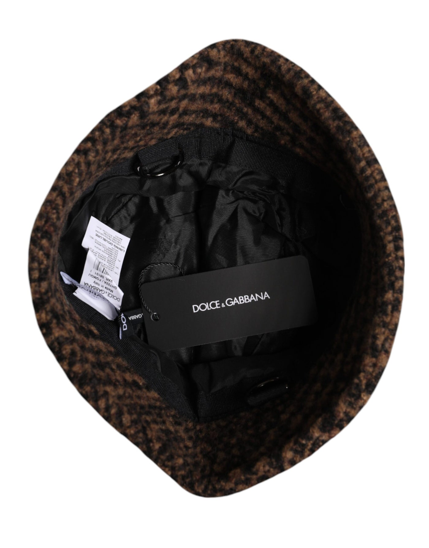 Dolce & Gabbana Brauner Hut mit Hahnentrittmuster aus gewebter Wolle