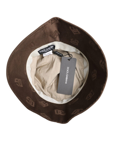 Dolce & Gabbana Braune Logo-Monogramm-Eimerkappe aus Baumwolle